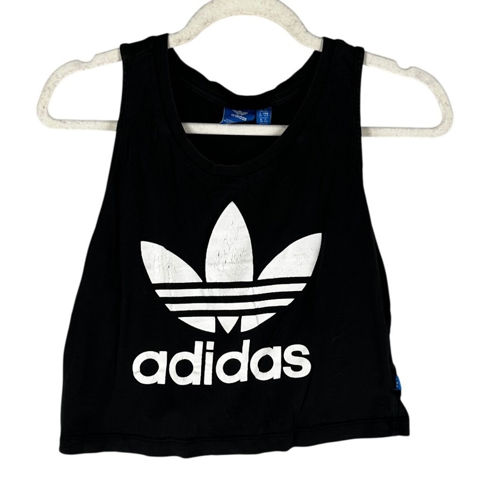 Adidas Black Cropped Tank Top Training Shirt Women's Size Small Large Logo